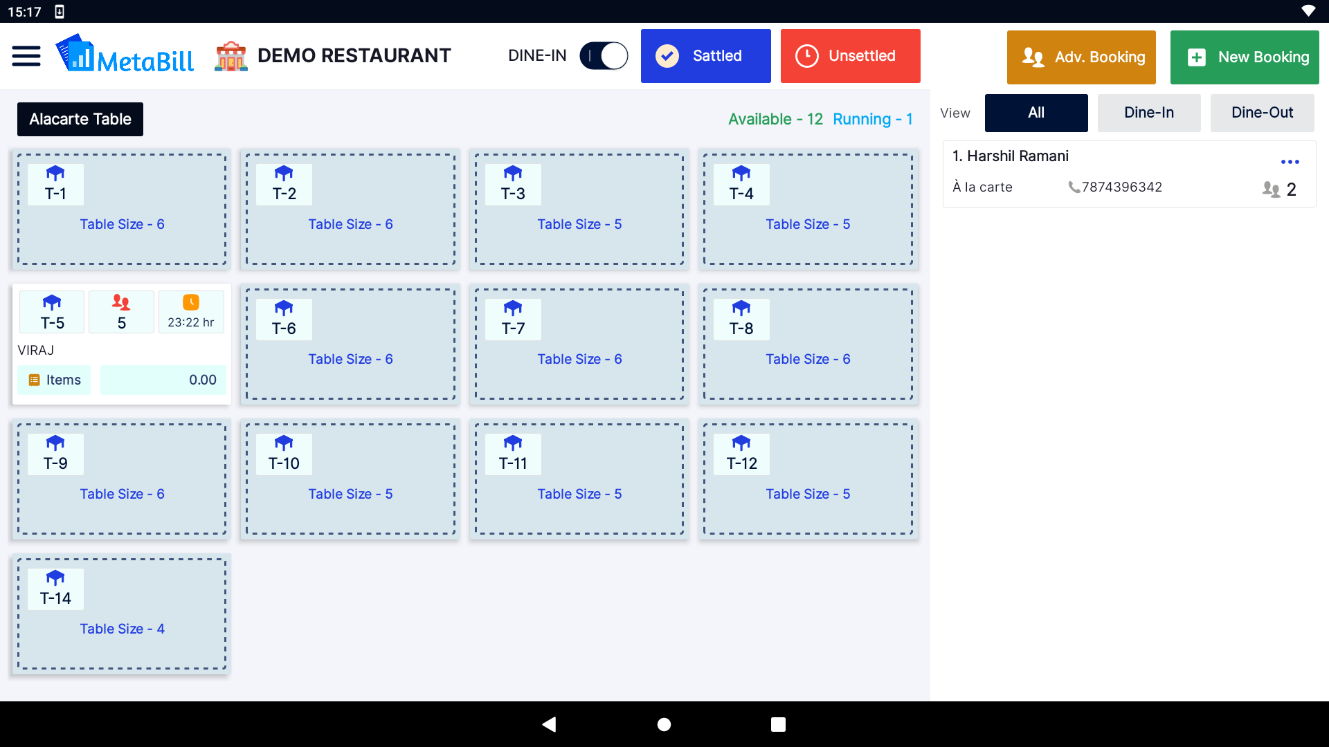 metabill RestroDashboard